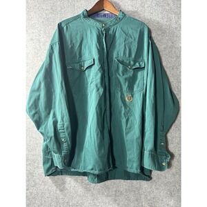 Vintage Levis Style XXL Green Embroidered Emblem L/S Band Collar Work 90's Beach